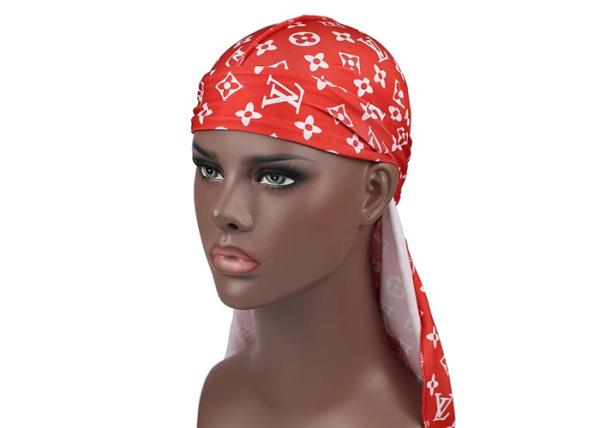 Red And White LV Silk Silky Satin Designer Durag  Supplier Wholesale