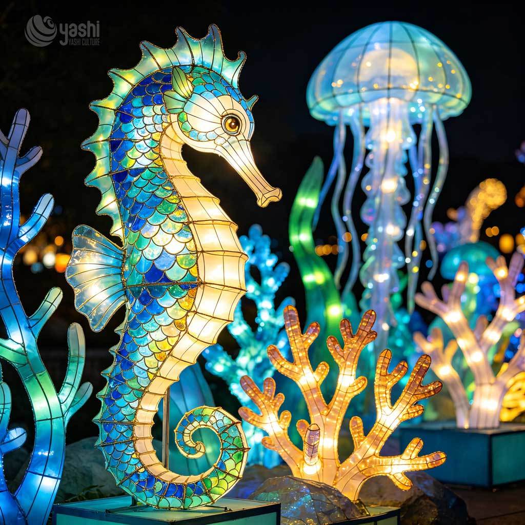 Custom Seahorse & Jellyfish Ocean Lantern Set | Waterproof LED Light Sculptures for Aquariums, Zoos & Theme Parks