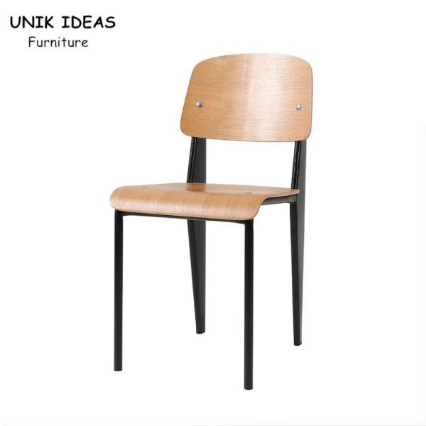 Industrial Style Black Metal Frame Dining Chairs Plywood Seat Restaurant Dining Chair