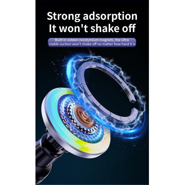 15W Magnetic Car Holder with Magnetic Wireless Charging Silver/Grey Color