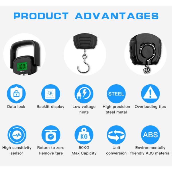 Báscula colgante con pantalla LCD, mini digital, de mano, acero al carbono, balanza digital, báscula para pescado para pesca y equipaje