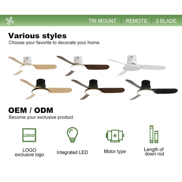 Ventilador de teto de material metálico com motor de corrente contínua de baixo ruído e iluminação LED de ar condicionado