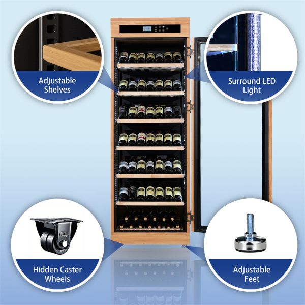 Sleek Design Solid Wood Frame Kitchen Wine Cooler with 60 Bottle Capacity