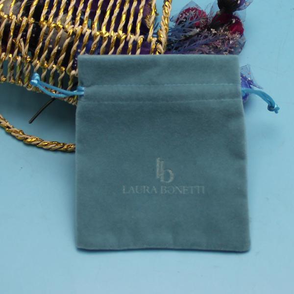 Knitting Blue Velvet Drawstring Bag , Tightly Closed Flannel Jewelry Pouches