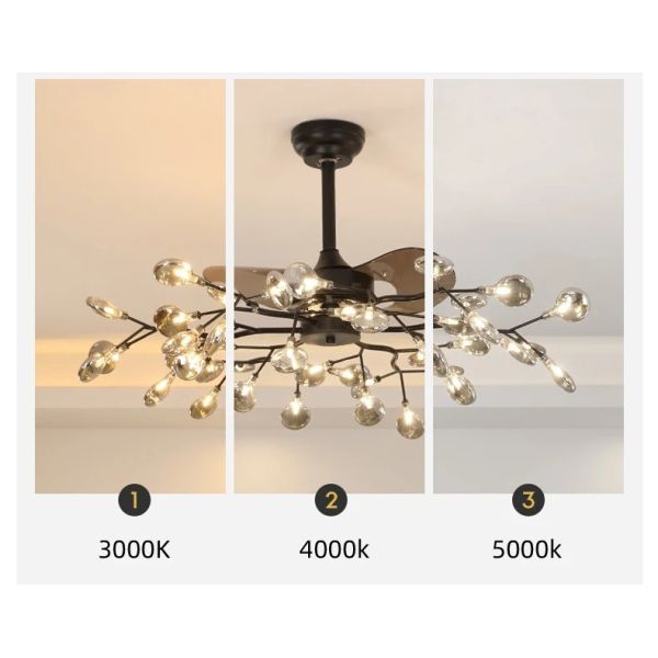 RC dimmable rotated forward and reverse for living room Branch firefly ceiling fan lamp(WH-CLL-66)