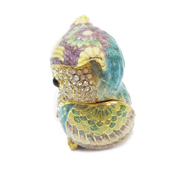 Bird owl metal jewelry box for jewelry wholesales owl jeweled enamel trinket box