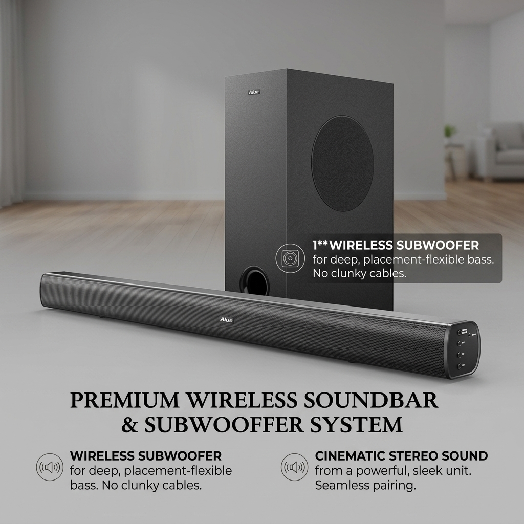 Wireless Soundbar Speaker ASW120-2.1U 100W 2.1CH Subwoofer Theater Surround Sound