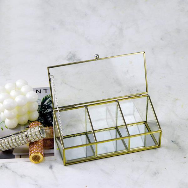 Silver Copper edge three-panel jewelry candy earning box Ring ear studs Storage flower gift Glass cover