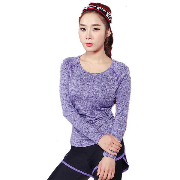 CPG Global Women Pure Color Polyester Slim Long Sleeves Round Collar Gym Running Sports T-Shirts S-L S43