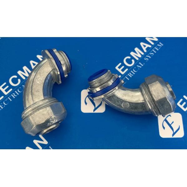 1/2 Inch Zinc 90 Degree Liquid Tight Connector With Blue Insulator