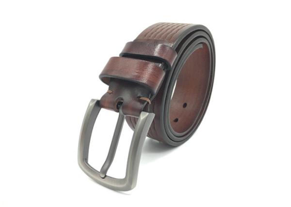 Men's Casual Leather Belt / 100% Soft Top Grain Genuine Leather Embossed Wavy Line Strap With Classic Prong Buckle