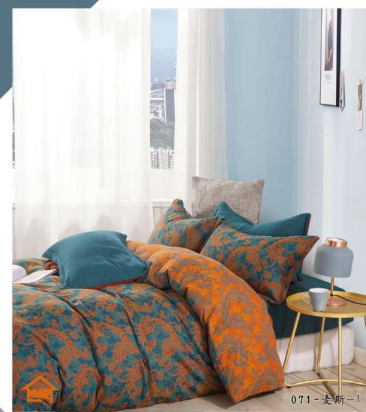 Orange Cyan Matching Jacquard 100% Cotton Bedding Set Cutom Size Duvet Cover
