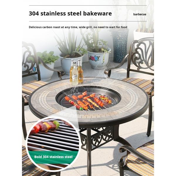 Balcony Dining Wooden Board Courtyard Table And Cast Aluminium Chairs