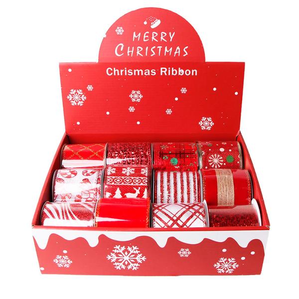 12pcs Christmas Ribbon Set Wired Edge Perfect for Outdoor Decoration 100% Polyester