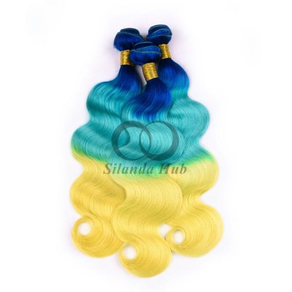 Blue/Light Blue/Yellow Body Wave Remy Human Hair Bundles Sew In Weave Bundles Brazilian Bundle Deals