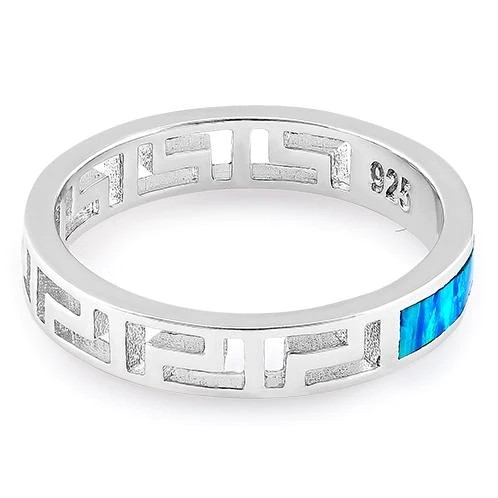 Blue Sapphire Engagement  Greek  genuine Pattern  Lab Blue Opal  Engagement  Ring For Women
