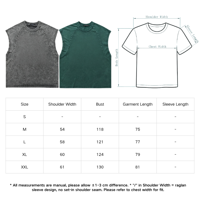 Crew Neck Mens Sleeveless Tank Top Dark Green / Silver Grey 100% Cotton Vest Vintage Washed