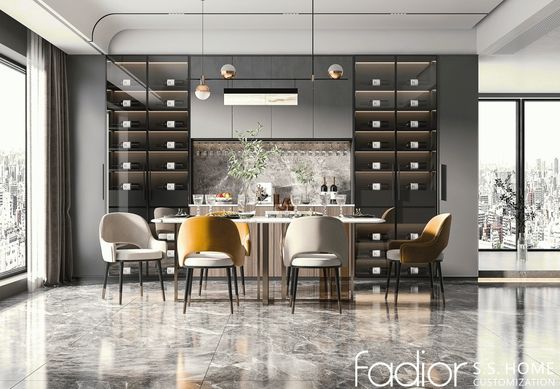 Modern Stainless Steel Dining Cabinet With Glass Display &  Wine Storage