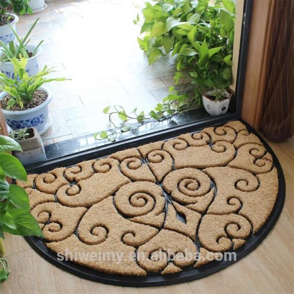 Waterproof Coir Entrance Matting , Half Moon Rubber Door Mat Puzzle Style