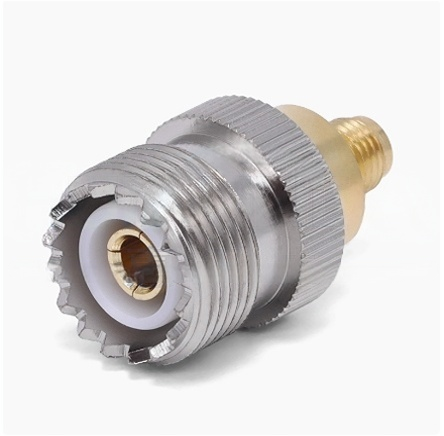 RF Adapter UHF/SMA Female to Female with 50Ω Impedance Matching Gold-Plated Brass Contacts and Low VSWR ≤1.25