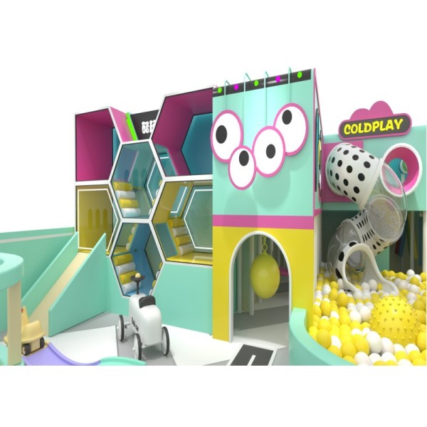 Custom Macaron Luxury Integrated Indoor Play Castle Slide Ball Pit Climbing Structure Kids Playground