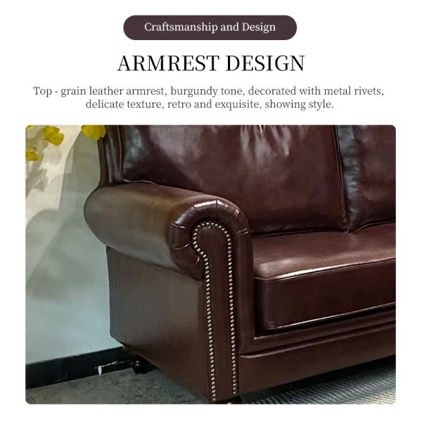 Nidea #8950 High Quality Genuine Leather Barton Sofa Set 3 Pieces American Retro Design Sponge Comfortable Durable for Hotel Bedroom Bed