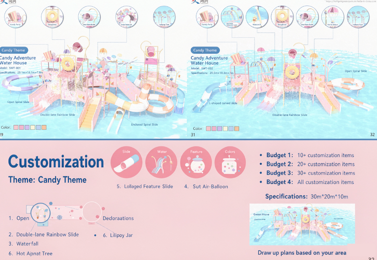   Commercial FRP slides Water Park Equipment  Candy Adventure Water House  Interactive Water Play Childrens Splash Pad Water Slide 