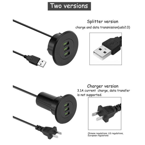 Office Desktop Usb Charger Station Hidden 3 Ports Fast Charging Ac Adapter Usb 3.0 Usb Wall Charger Adapter