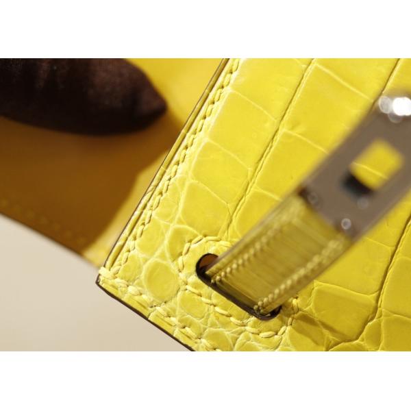Womens Handhold Yellow 22cm Crocodile Skin Bag With Square Shape