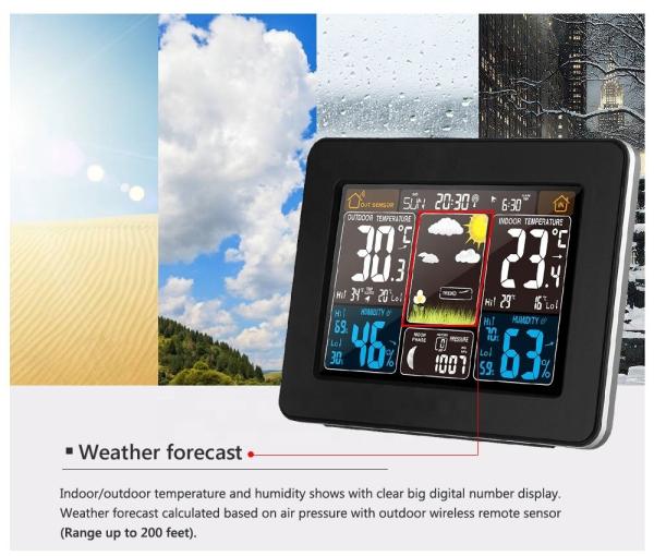 Wireless  Sensor Indoor Outdoor Thermometer Hygrometer With Alarm Clock And Barometer