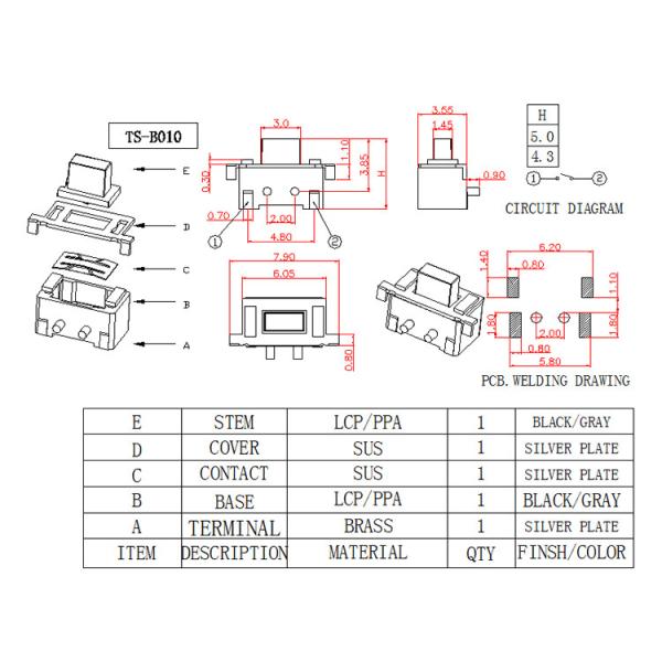 Side Press Right Angle Push Button Surface Mount Light Weight With Small Volume