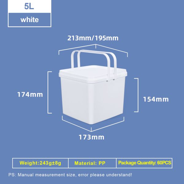 5L Plastic Square Bucket With Dual Handle and Lid Food Grade PP Container