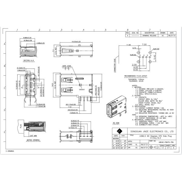 DIP USB Connector USB 2.0 Female Socket 4Pin