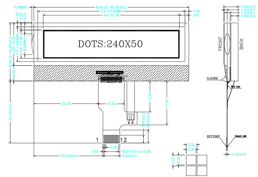 Ultra Wide Temperature 2.3 Inch 240x50 Graphic Dot Matrix COG LCD Display for Industrial and Consumer Electronics