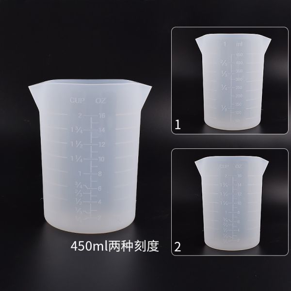 Crystal dropper silicone measuring cup with built-in scale 350ml, 450ml, two spout split flow silicone mold wholesale