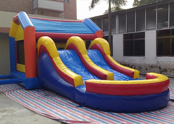 Rainbow Combo Inflatable Bounce House Water Slide With Double Lane And Pool