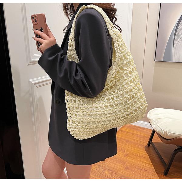 Bolsas Personalizadas Logo Bolsos De Paja Tejida Custom Raffia Clutch Woven Crochet Shoulder Women Handbags Beach Straw Bag Mesh Beach Bag Crochet Tote Bag Straw Crochet Purses for Women Raffia Tote