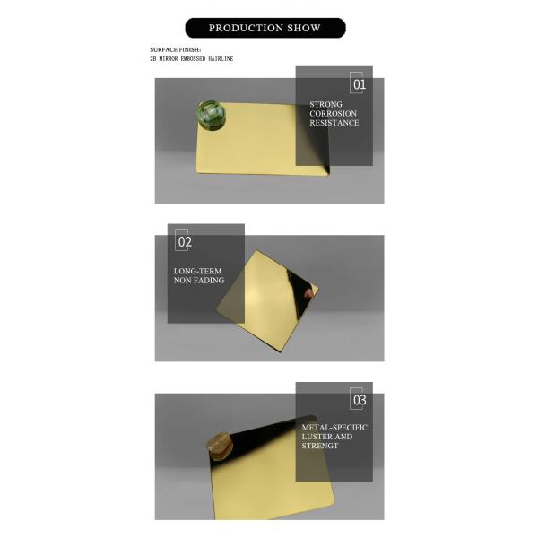 лист нержавеющей стали 201 зеркала золота 8K декоративный OEM 202 304 316