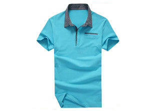 Short Sleeve Cotton Polo Shirts With 3D Pocket , Boys' Blue Polo Shirt