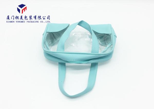 Women Leather Cosmetic Bag With Super Clear Soft PVC Material 20cm*6.5cm*14.5cm