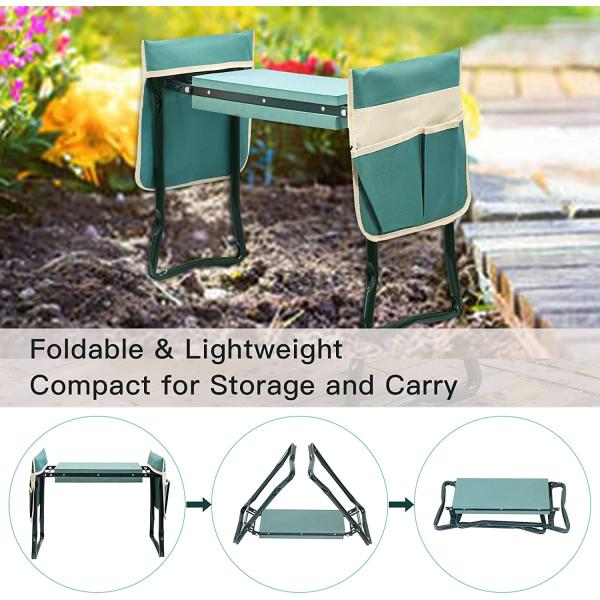 Garden Kneeler And Seat With Tool Pouch, Portable Folding Garden Stool, Heavy Duty Gardening Kneeling Bench