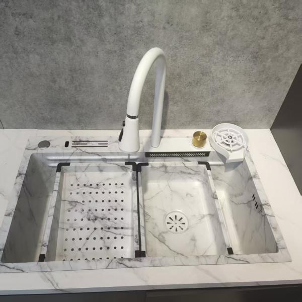 White Multifunctional Kitchen Sink Double-Bowl Top-Mount Stainless Steel