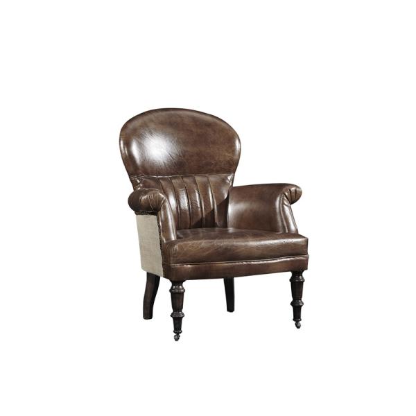 32'' American Vintage Cigar Leather High Back Armchair Solid Wood Legs with wheels