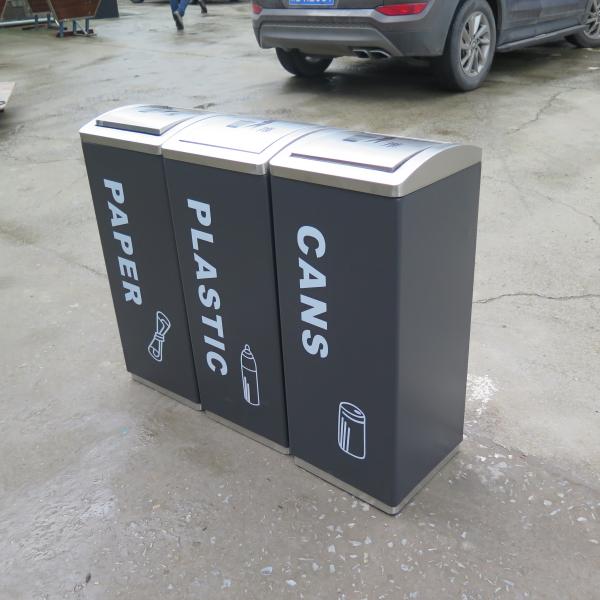 New! Playground Welcomed Metal Industrial Trash Bin Recycle Bin 3 Compartments Outdoor Furniture Garbage Compactor Bin