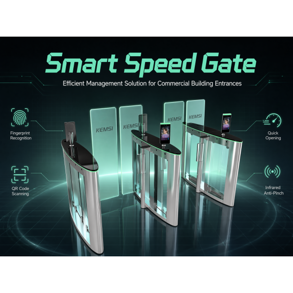 Commercial building speed gate with fingerprint & QR code recognition fast opening and infrared sensors