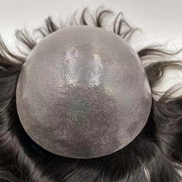 Revert Knots Full Thin PU Skin Base Human Hair Unit Men Toupee Without hair shedding