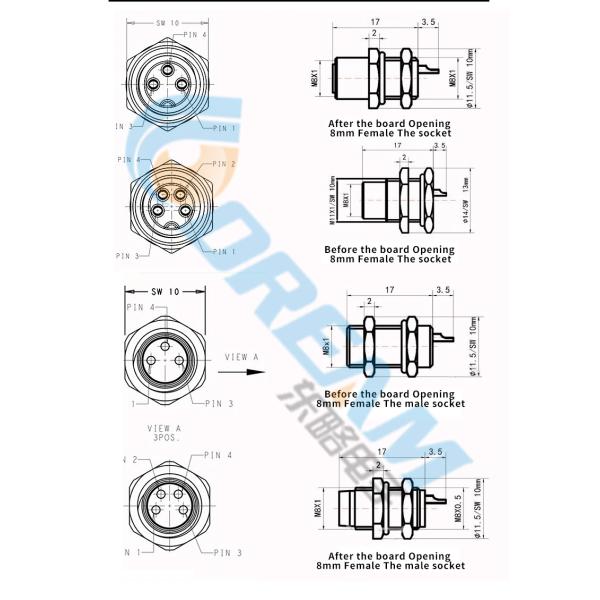 M12 Connector 2 3 4 5 8 Pin Sensor Adapters M/F Straight Waterproof PG7 PG9 Plug