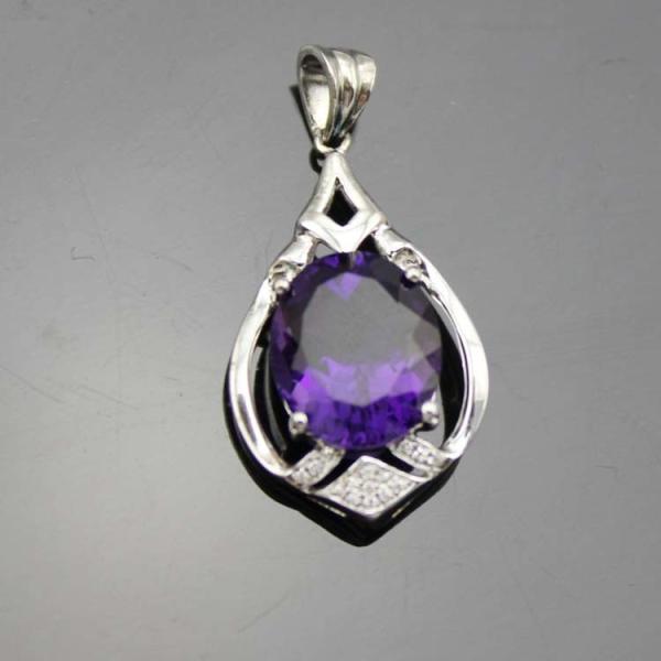Sterling Silver Jewelry 10mmx12mm Red Cubic Zircon Pendant (PSJ0396)