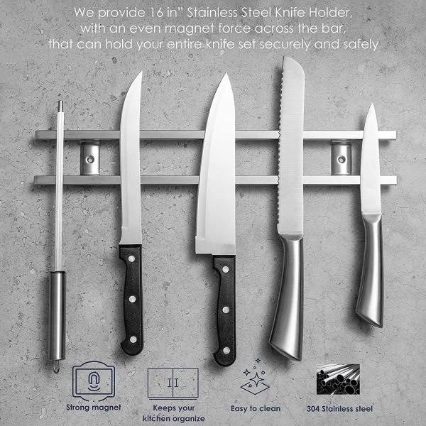 18 дюймов квадратные трубы из нержавеющей стали магнитный нож с 6 крюками для кухонной утвари держатель инструмента организатор
