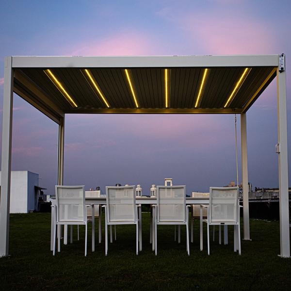 Grão de madeira de imitação Forest Garden Landscape Pergola Roof do caramanchão Louvered de alumínio impermeável